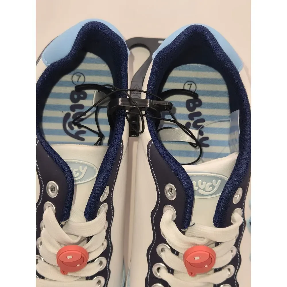 Bluey Kids Low Top Sneakers White Blue Lace Up Shoes Size 7 NEW